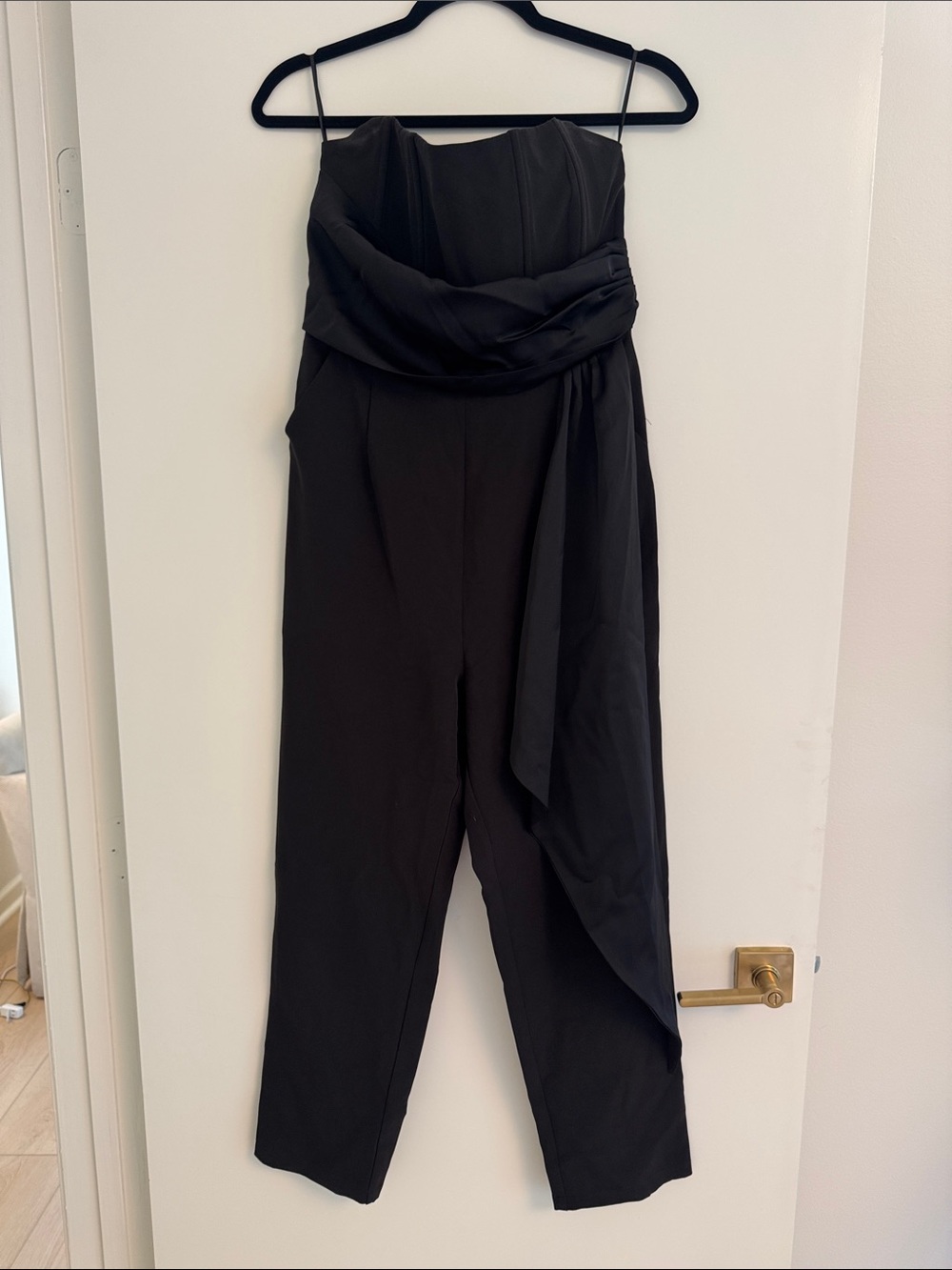 Strapless Black Steve Madden Jumpsuit with Draped Sash Detail